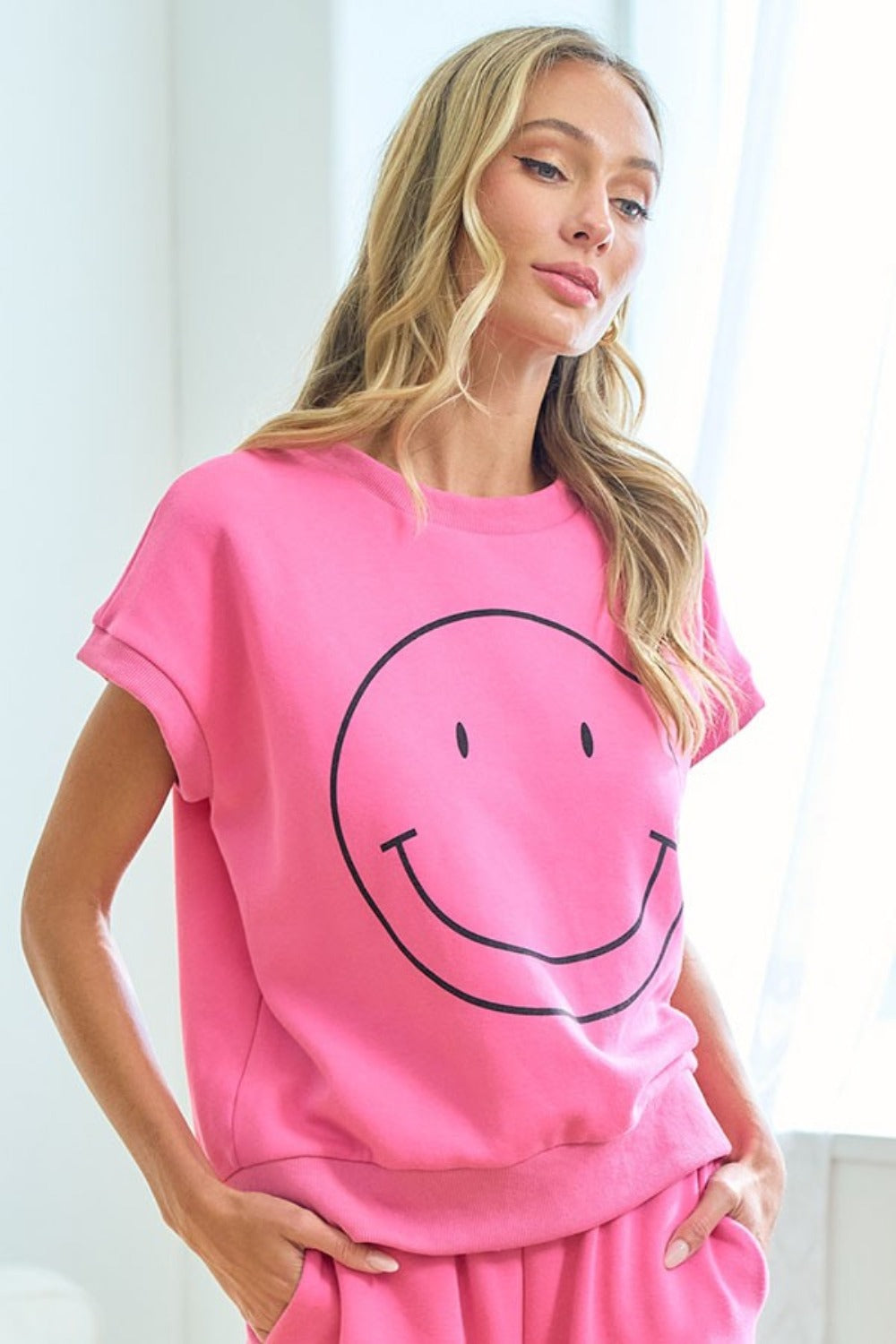 First Love Smile Face Drop Shoulder Brushed Inside T-Shirt 7829 | Gulf Resellers