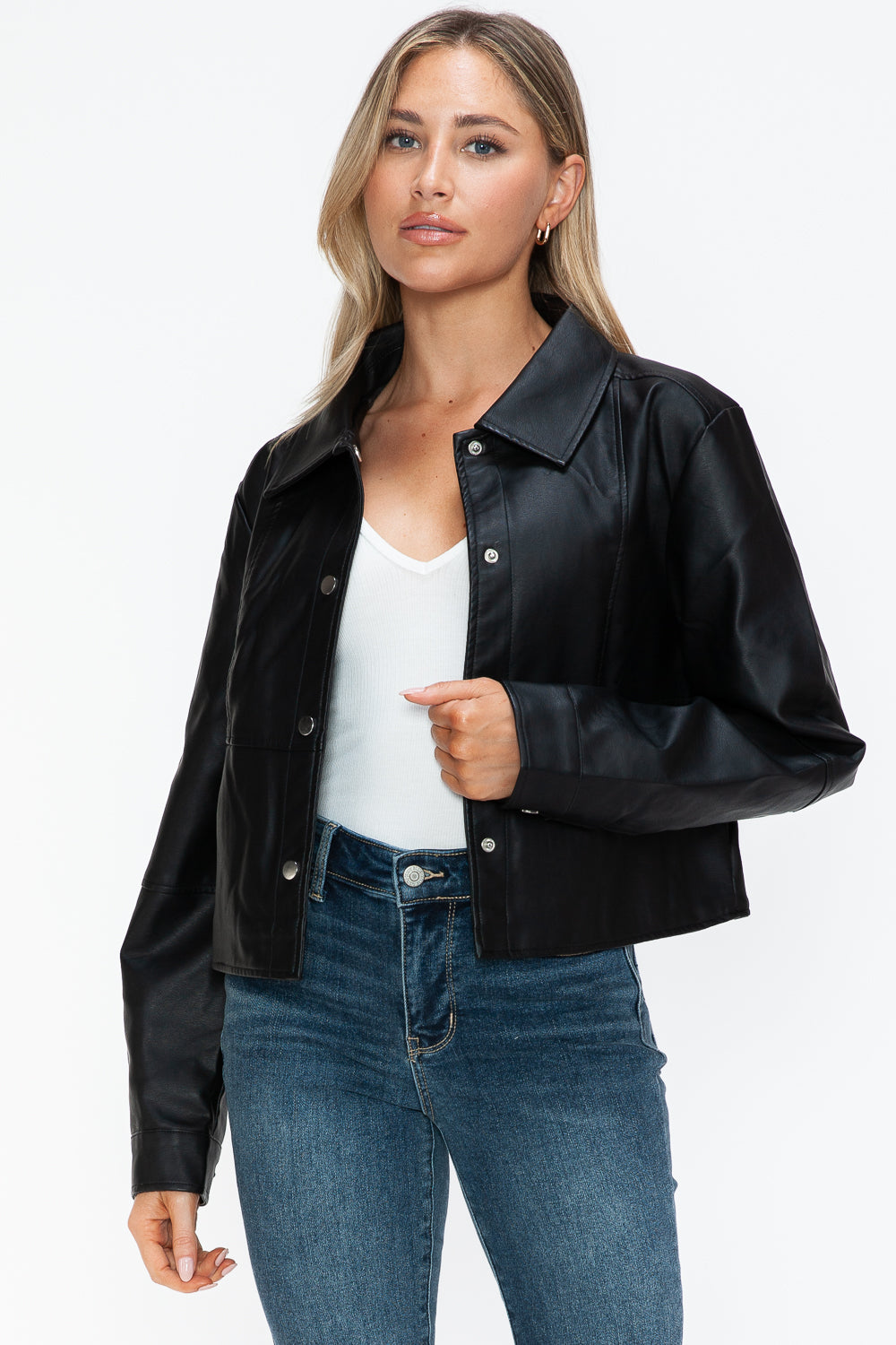 Snobbish Snap Down Long Sleeve PU Leather Jacket 16072 | Gulf Resellers