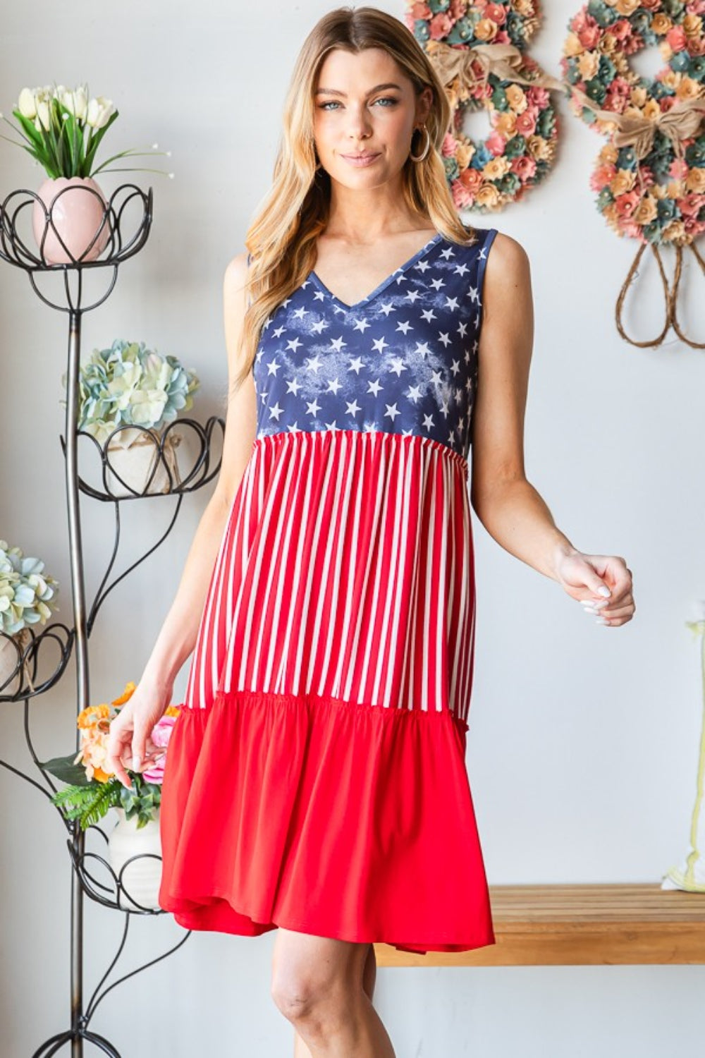 Heimish Full Size US Flag Theme Contrast Tank Dress 5410 | Gulf Resellers