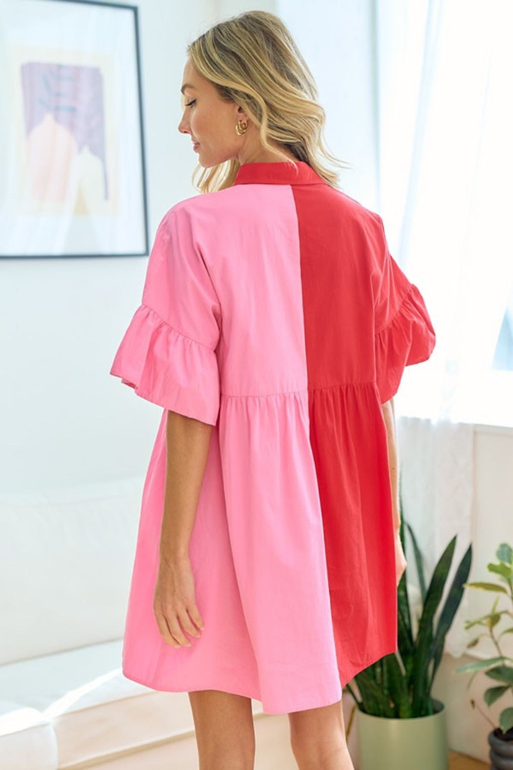 First Love Full Size Color Blocked Button Down Babydoll Dress 6821 | Gulf Resellers