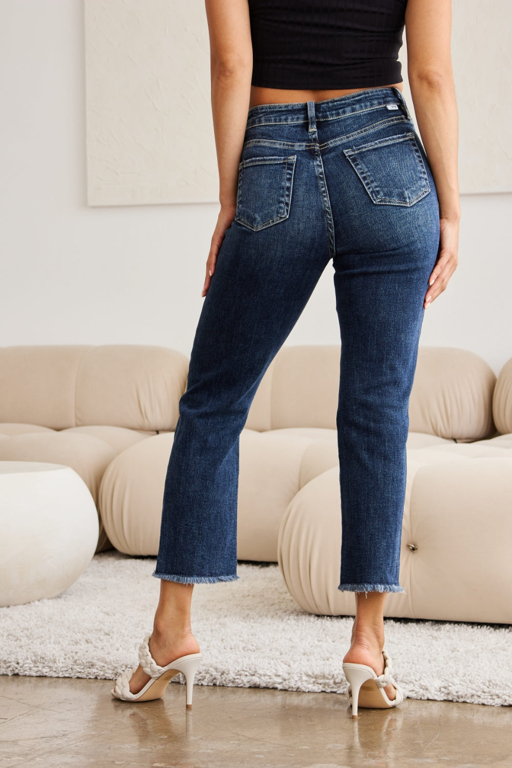 RFM Crop Dylan Full Size Tummy Control Distressed High Waist Raw Hem Jeans 4919 | Gulf Resellers