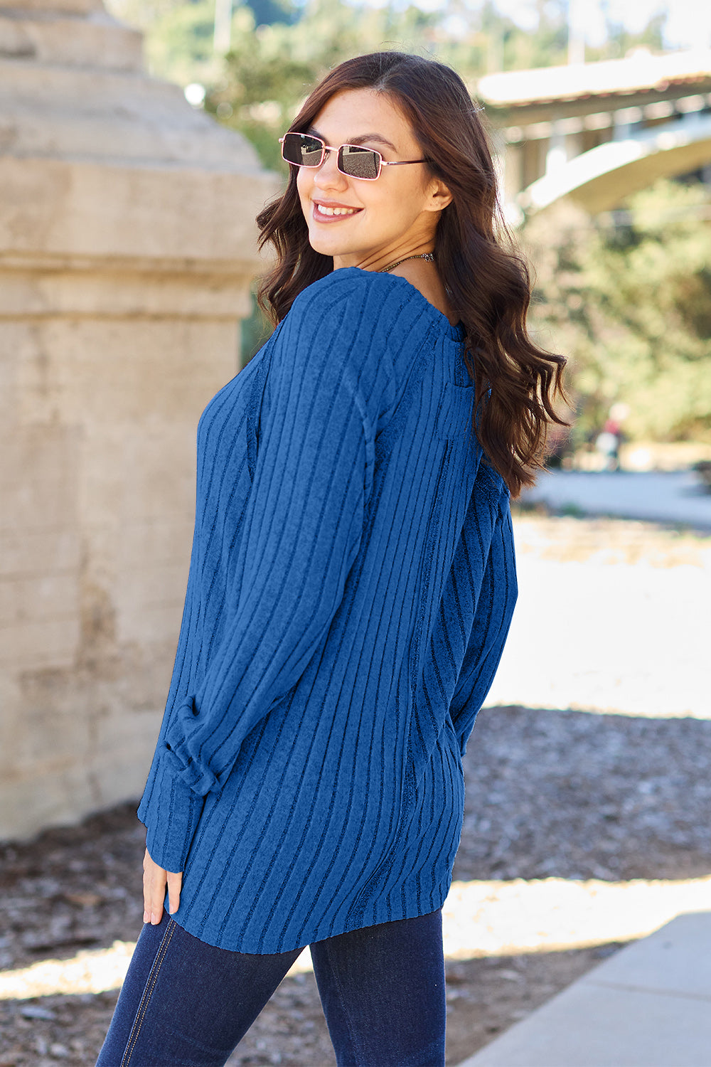 Basic Bae Full Size Ribbed Round Neck Long Sleeve Knit Top | Gulf Resellers