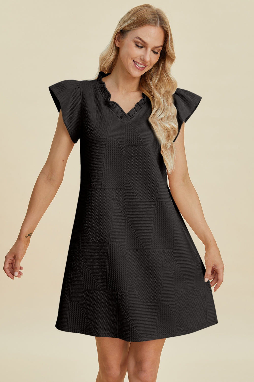 Double Take Full Size Ruffled V-Neck Cap Sleeve Dress 15082 | Gulf Resellers