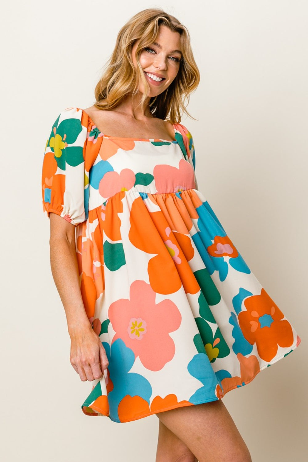 BiBi Floral Puff Sleeve Mini Dress 5384 | Gulf Resellers