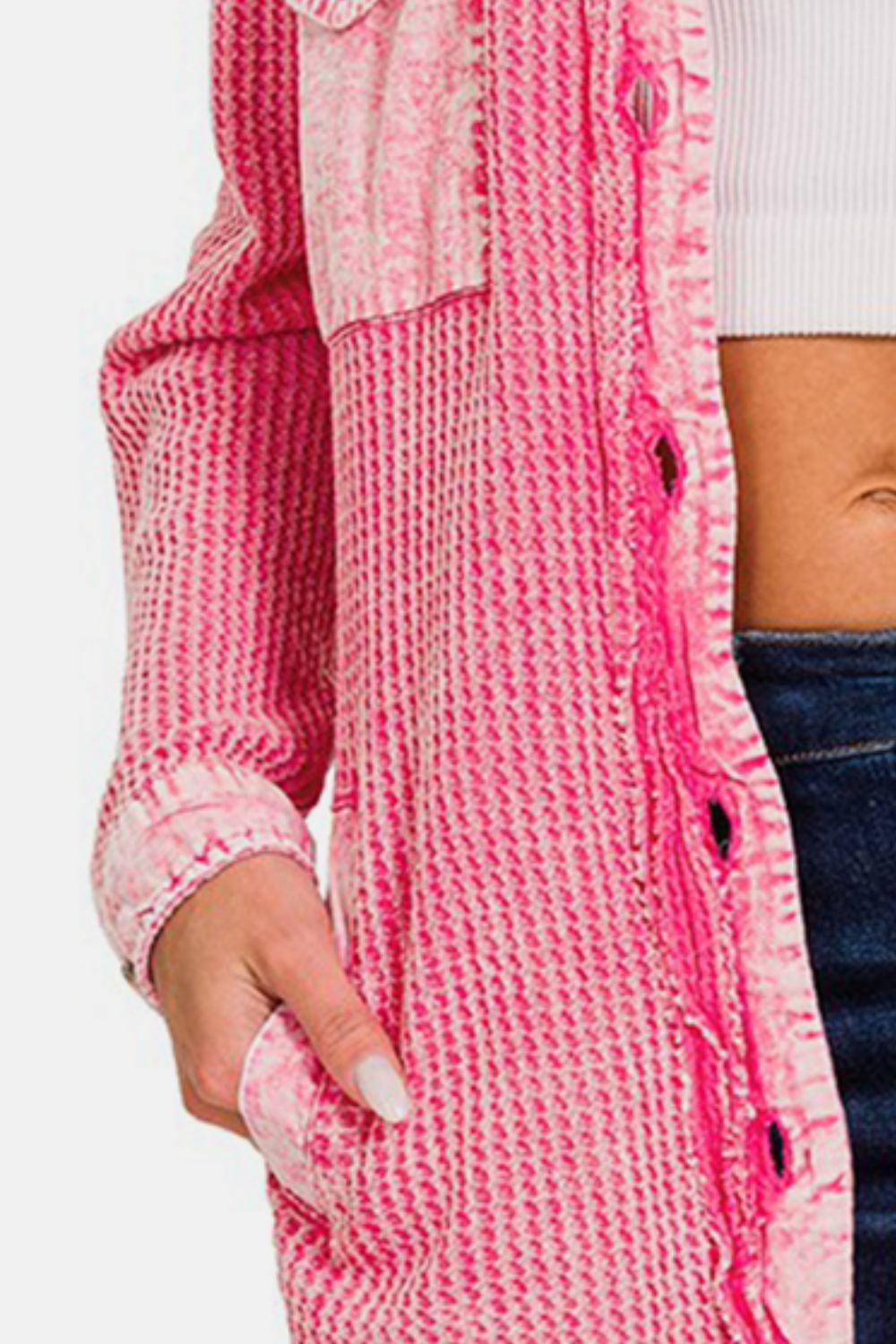 Zenana Waffle-Knit Button Up Dropped Shoulder Jacket 13115 | Gulf Resellers