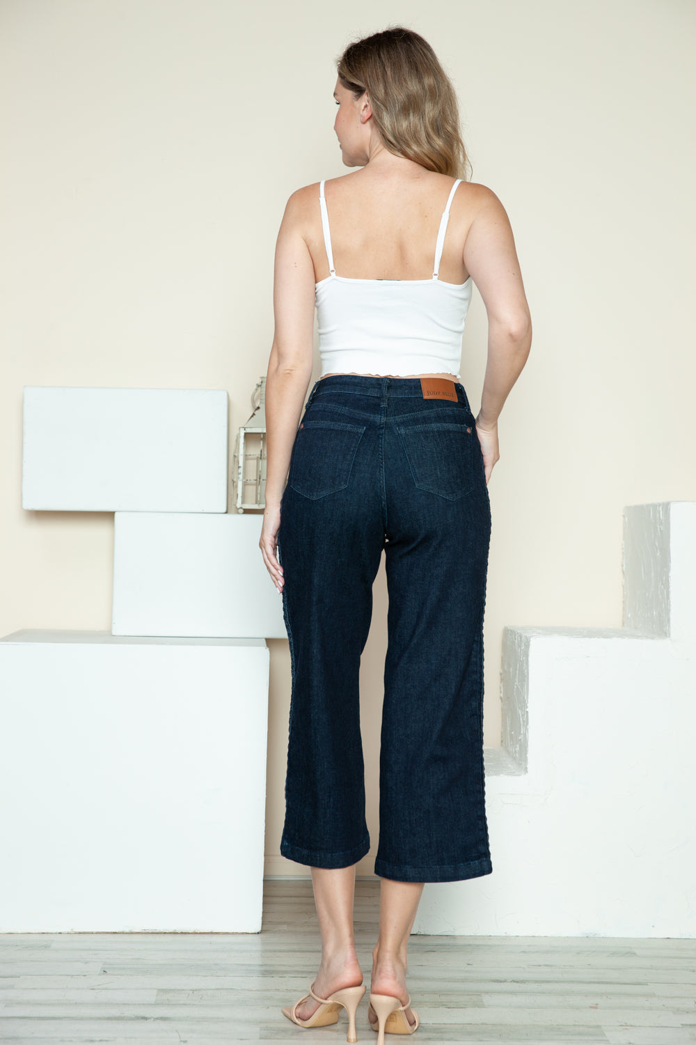 Judy Blue Full Size Side Seam Braid Detail Crop Wide Leg Jeans 10646 | Gulf Resellers