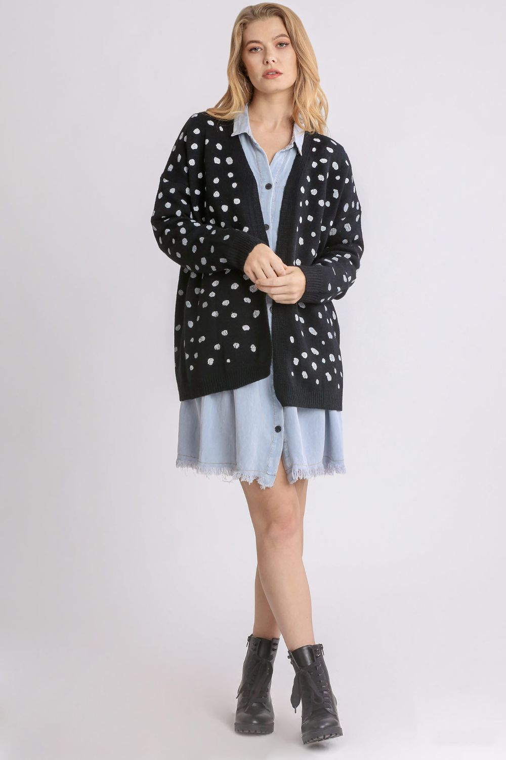 Umgee Polka Dot Open Front Drop Shoulder Cardigan 21360 | Gulf Resellers