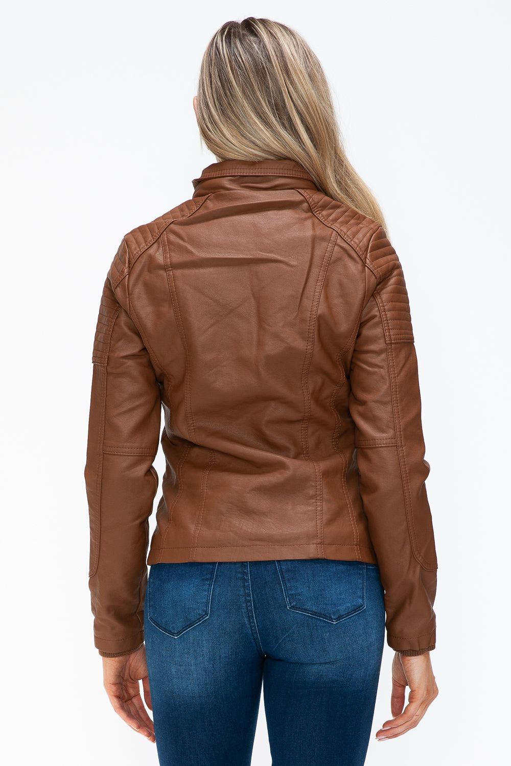 YMI Removable Faux Layered Multi-Pocket Jacket with Fuzzy Hood 15802 | Gulf Resellers