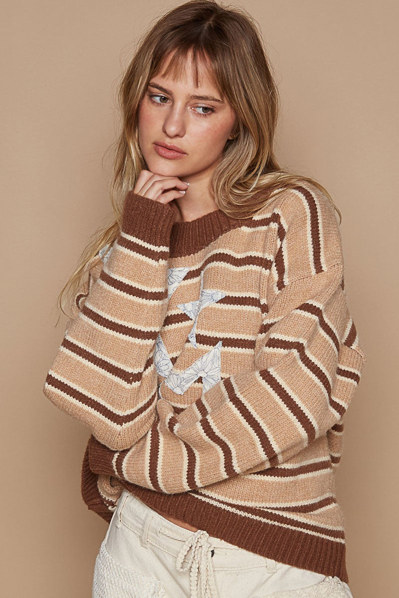 POL Star Patch Stripe Round Neck Sweater 8903 | Gulf Resellers