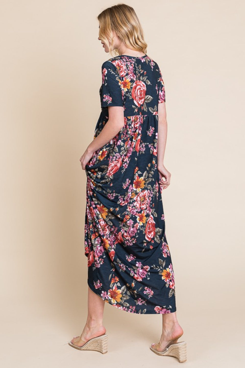 BOMBOM Floral Short Sleeve Maxi Dress 9647 | Gulf Resellers