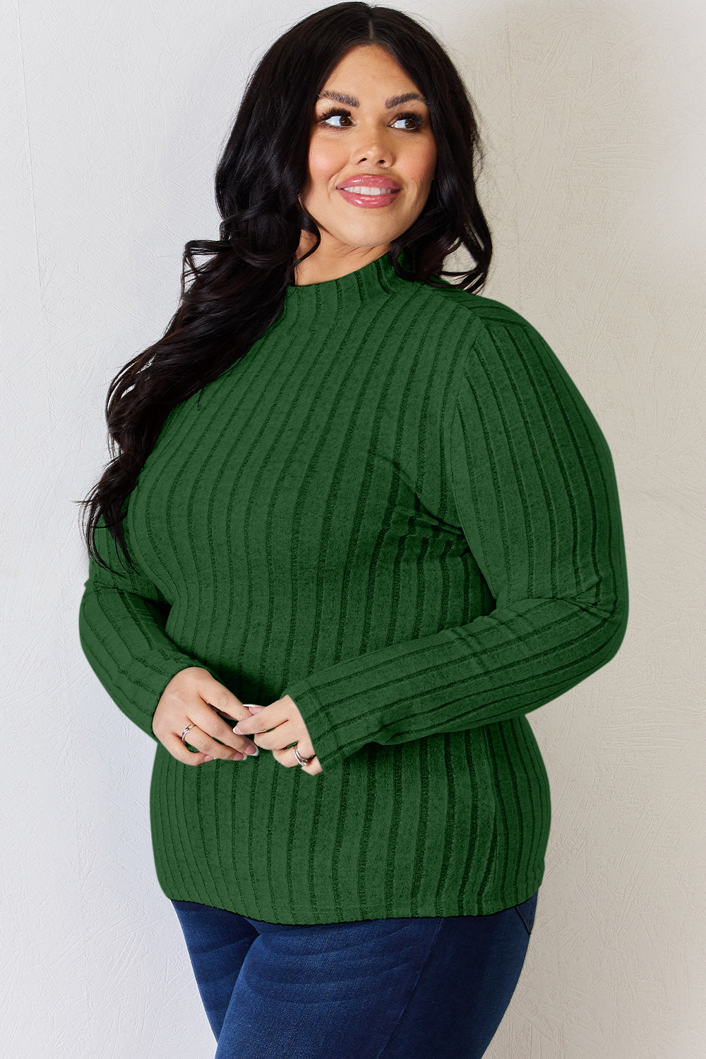 Basic Bae Full Size Ribbed Mock Neck Long Sleeve T-Shirt | Gulf Resellers