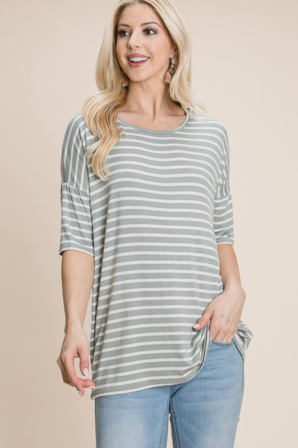 BOMBOM Striped Round Neck T-Shirt 7743 | Gulf Resellers