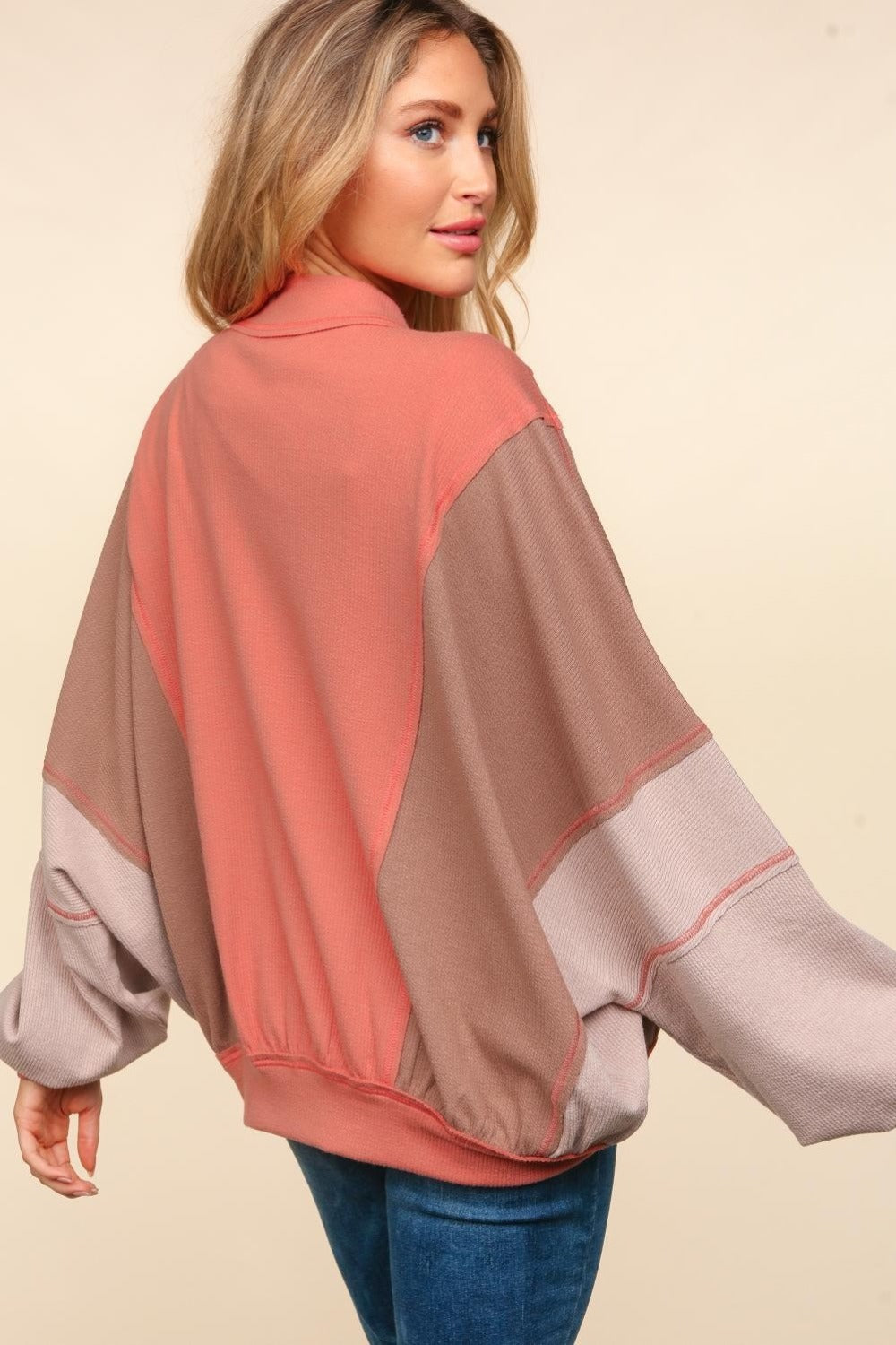 Haptics Zip Up Color Block Bomber Jacket with Side Pockets 13331 | Gulf Resellers