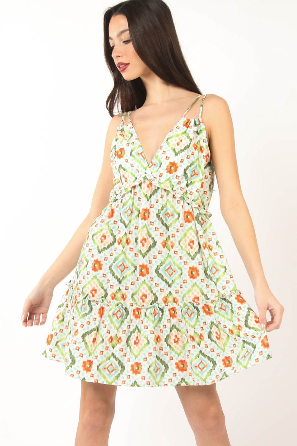 VERY J Floral Back Smocked Ruffled Mini Dress 6967 | Gulf Resellers