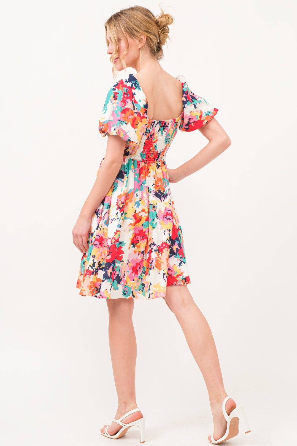 And The Why Square Neck Puff Sleeve Floral Dress 6018 | Gulf Resellers