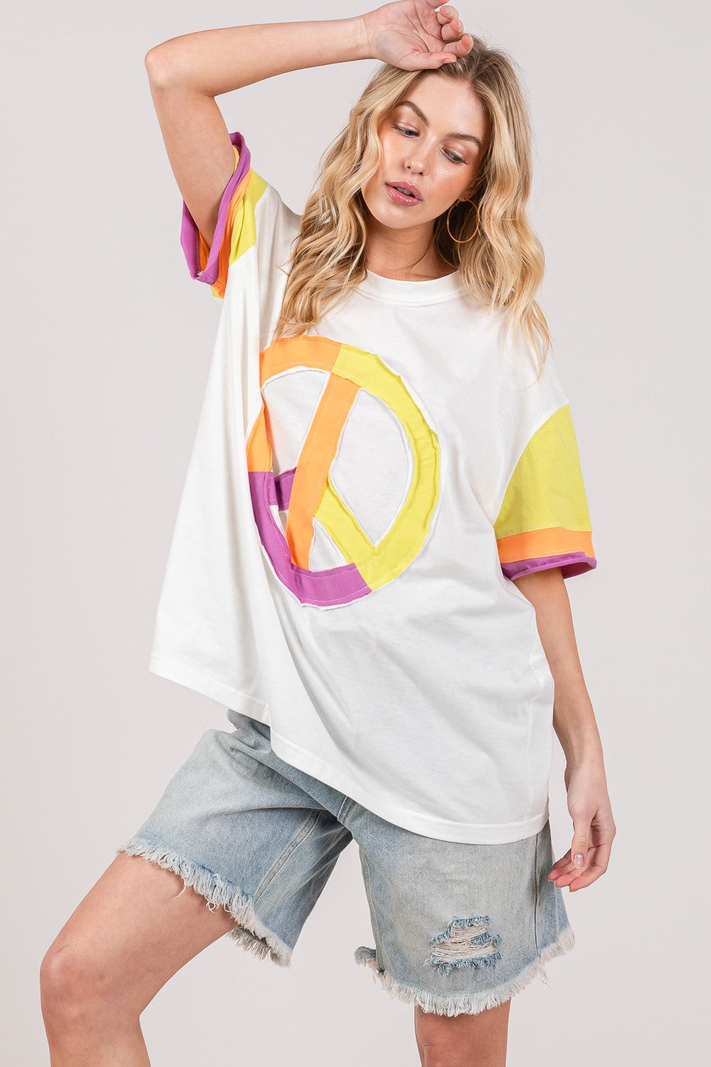 SAGE + FIG Color Block Peace Applique T-Shirt 5598 | Gulf Resellers