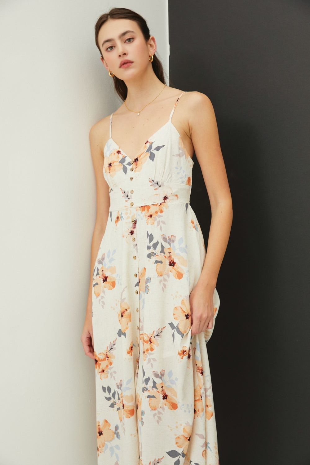 Be Cool Floral Button Down Cami Midi Dress 5133 | Gulf Resellers