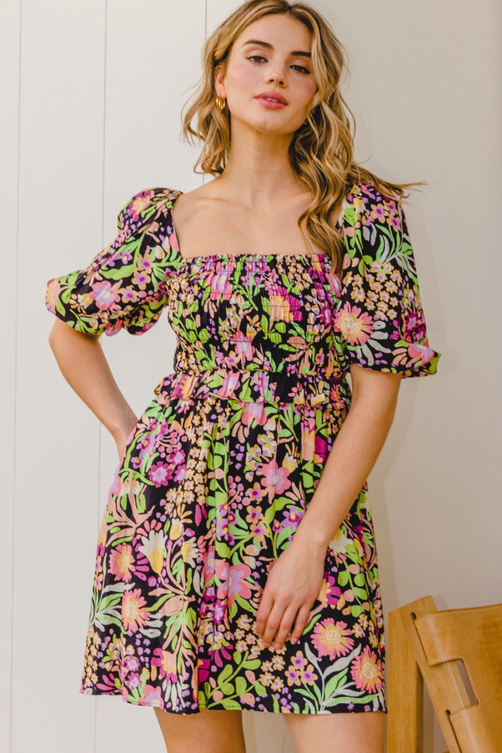 ODDI Full Size Floral Tie-Back Mini Dress 6453 | Gulf Resellers