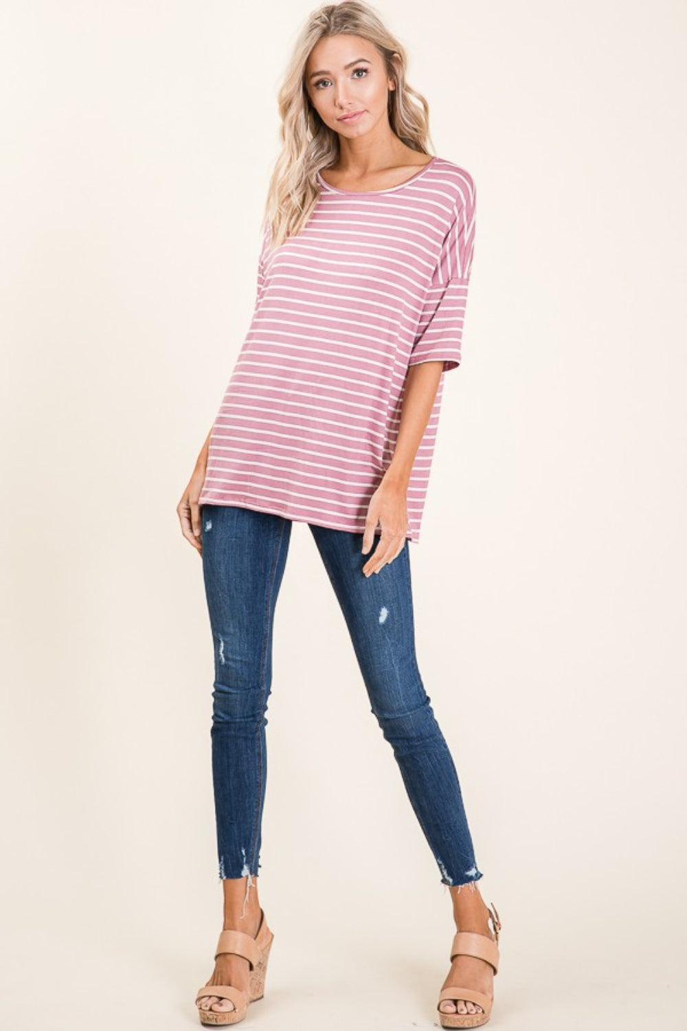 BOMBOM Striped Round Neck Half Sleeve T-Shirt 5676 | Gulf Resellers