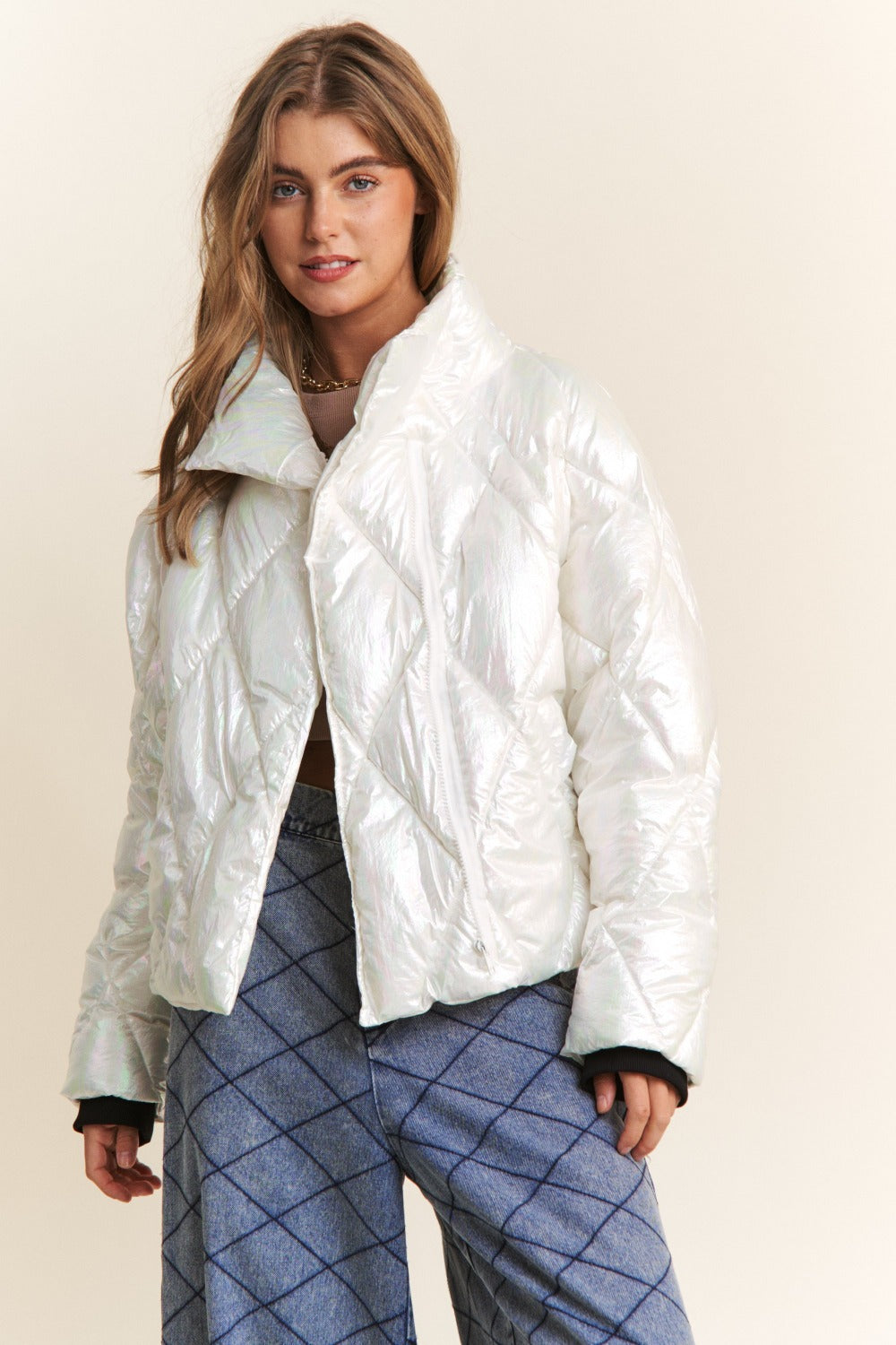 J.NNA Quilted Mock Neck Puffer Jacket 13593 | Gulf Resellers