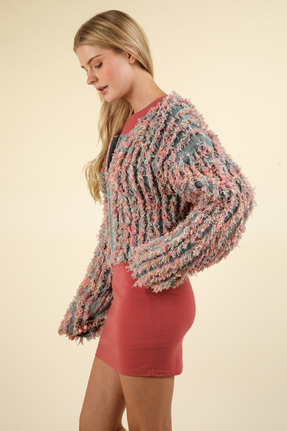 VERY J Shaggy Yarn Knit Zip Up Jacket 13603 | Gulf Resellers