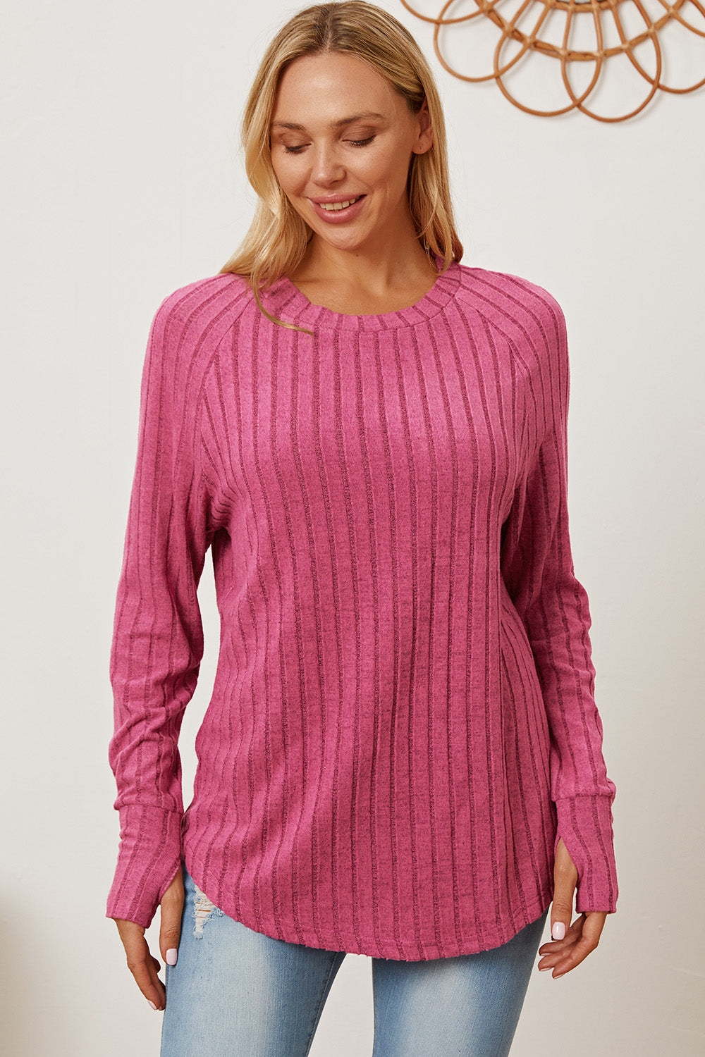 Basic Bae Full Size Ribbed Thumbhole Sleeve T-Shirt | Gulf Resellers
