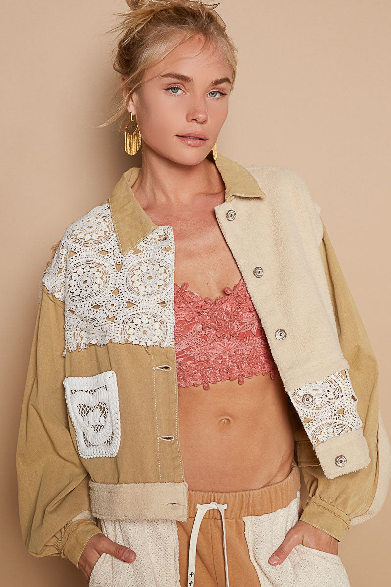 POL Crochet Patch Exposed Seam Button Up Jacket 13126 | Gulf Resellers