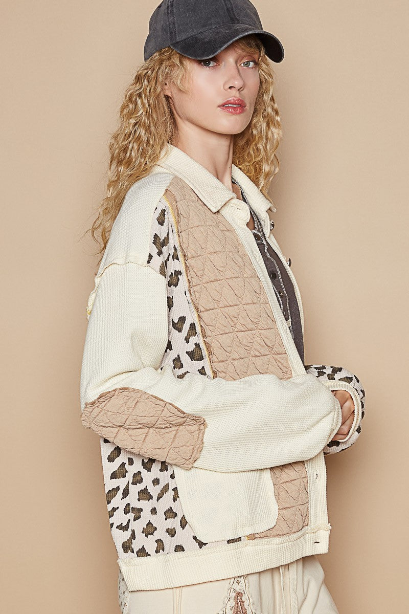 POL Leopard Exposed Seam Button Up Quilted Jacket 13748 | Gulf Resellers