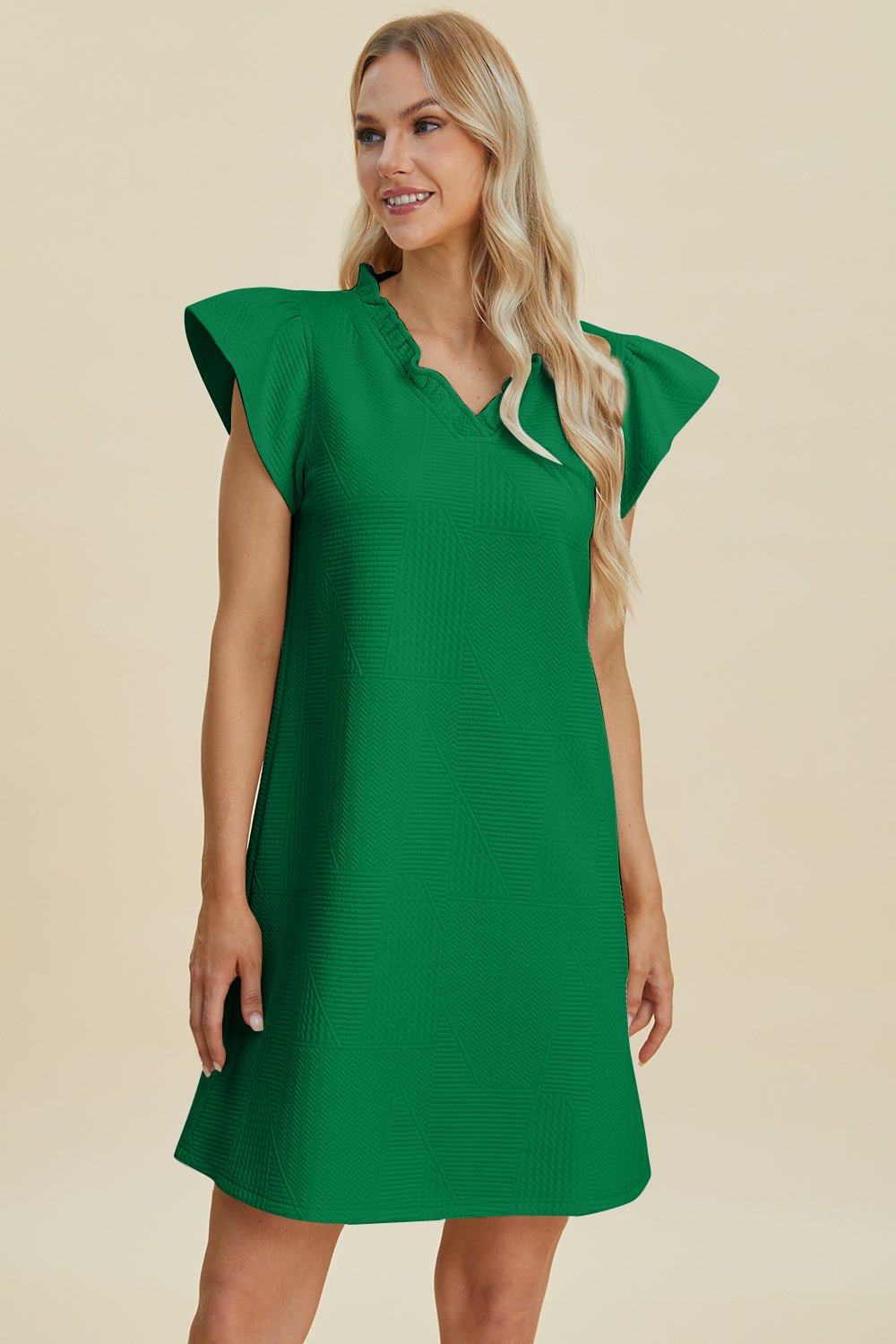 Double Take Full Size Ruffled V-Neck Cap Sleeve Dress 15078 | Gulf Resellers