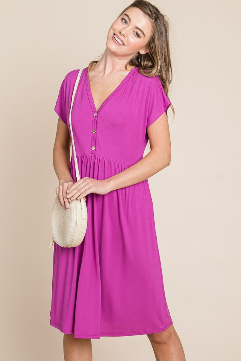 BOMBOM V-Neck Short Sleeve Dress 9576 | Gulf Resellers