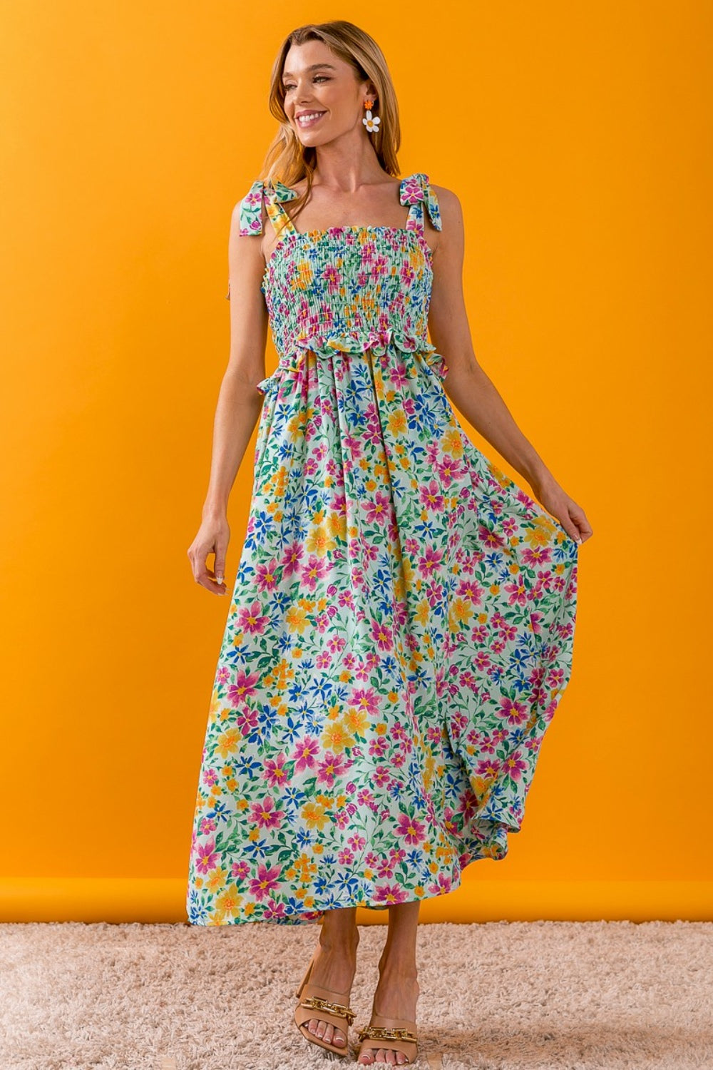 BiBi Floral Ruffle Trim Smocked Cami Dress 5462 | Gulf Resellers