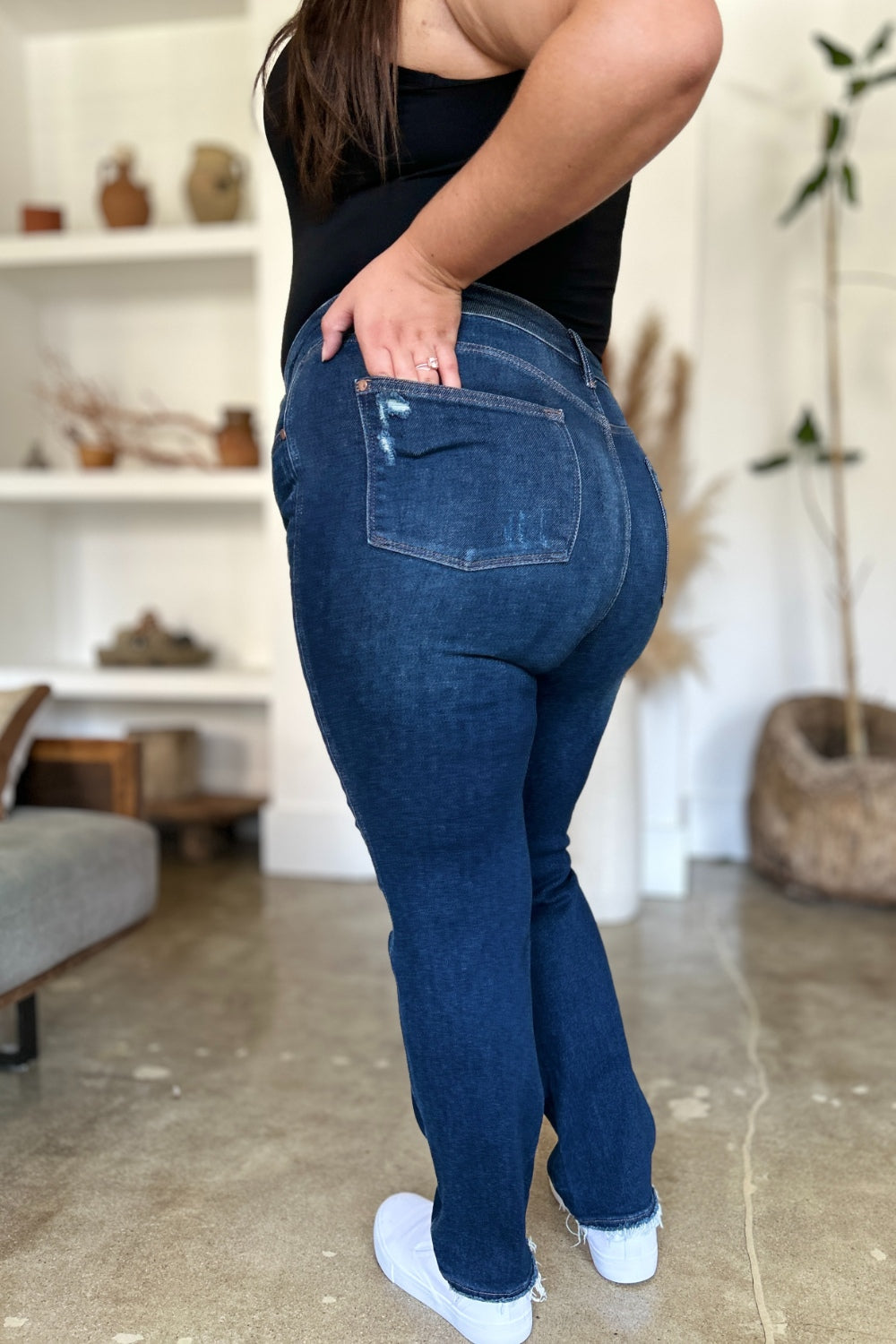 Judy Blue Full Size High Waist Rigid Magic Heavy Destroy Straight Jeans 8546 | Gulf Resellers