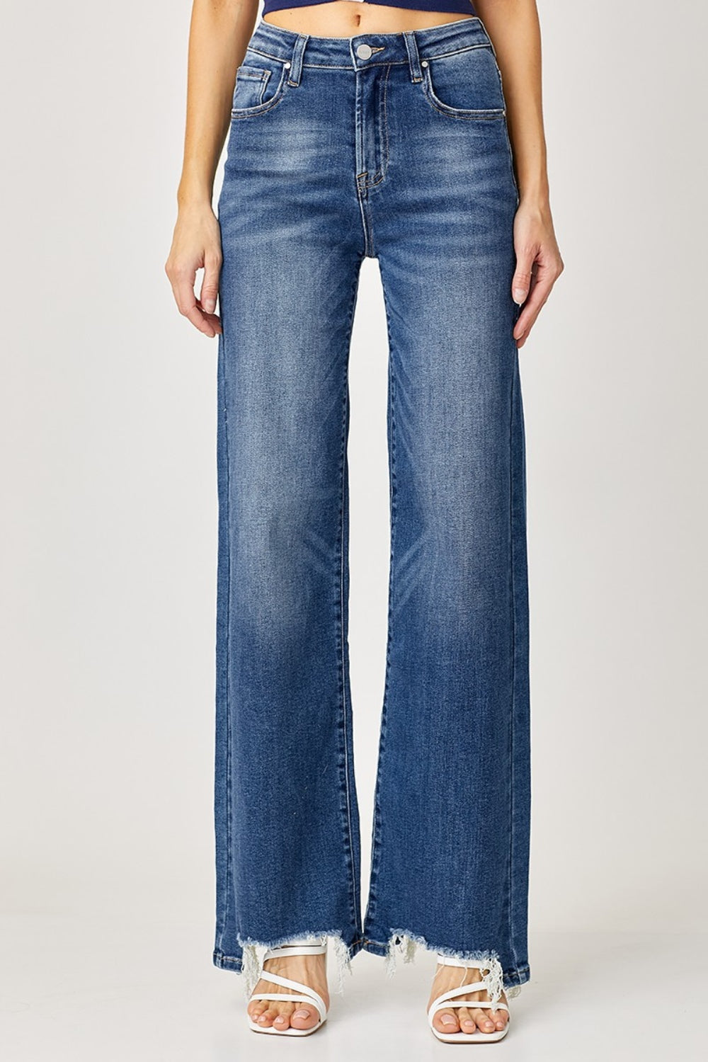 Risen Full Size High Rise Frayed Hem Wide Leg Jeans 10838 | Gulf Resellers