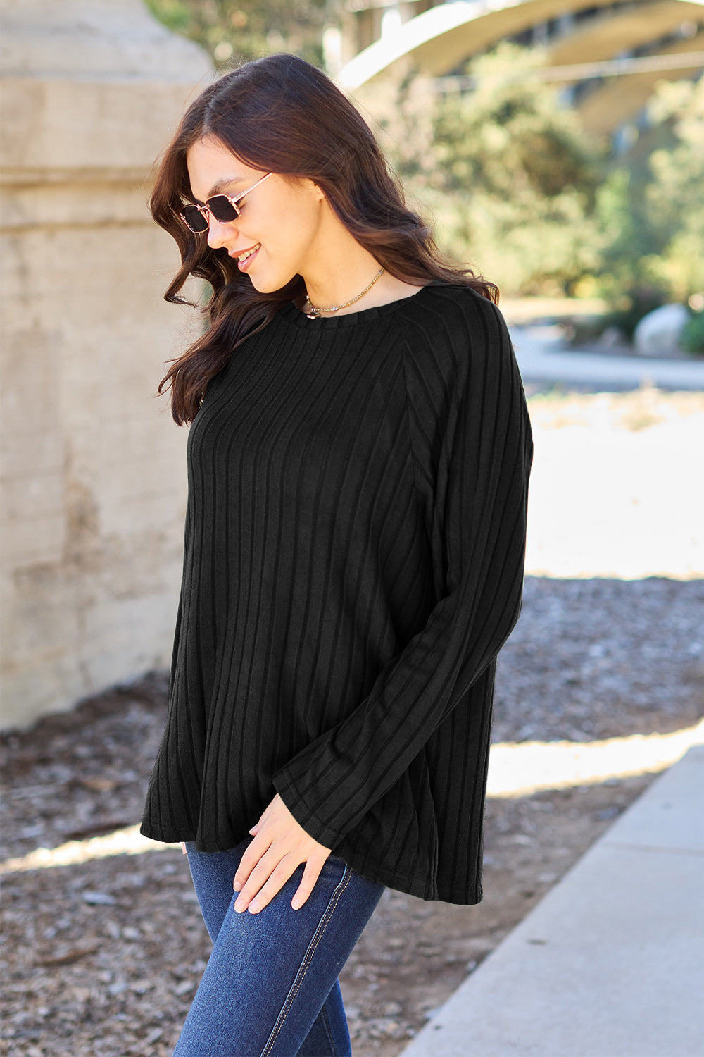Basic Bae Full Size Ribbed Round Neck Long Sleeve Knit Top | Gulf Resellers