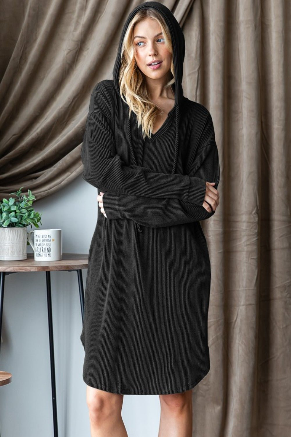 Heimish Ribbed Long Sleeve Hooded Dress 7890 | Gulf Resellers