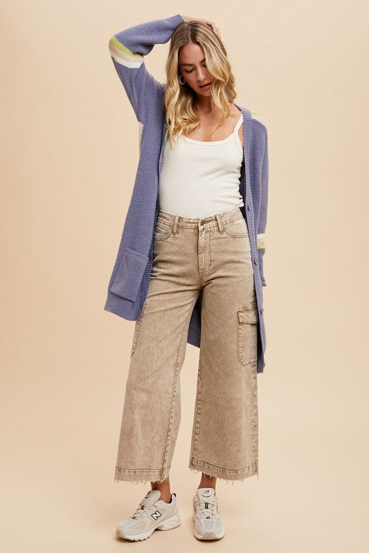 Annie Wear Raw Hem Wide Leg Jeans with Cargo Pockets 19924 | Gulf Resellers