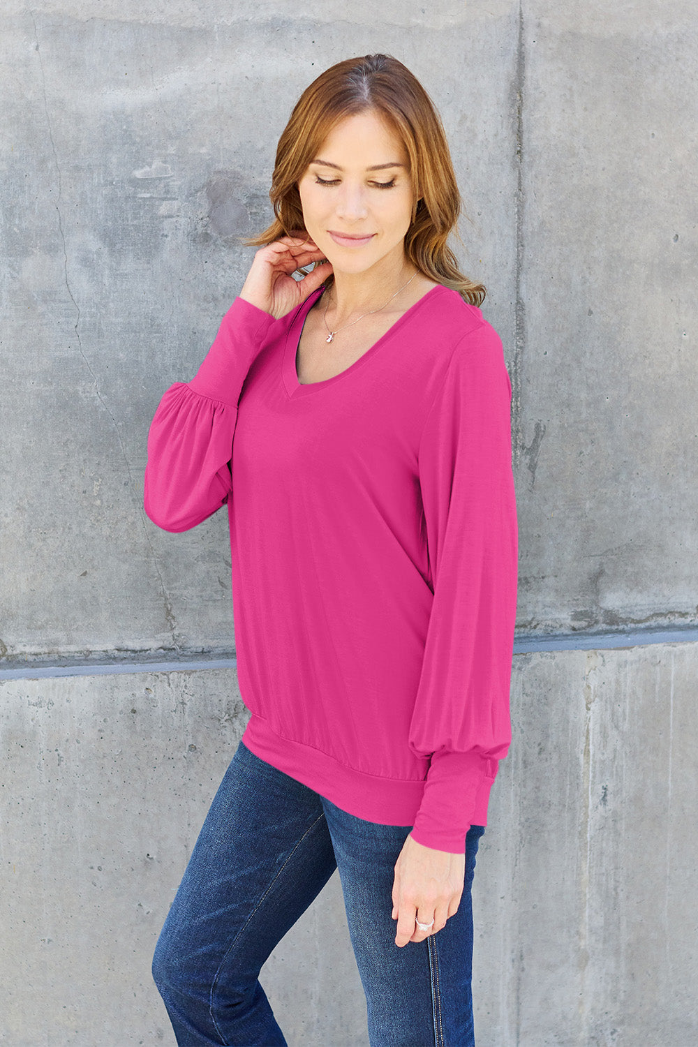 Basic Bae Full Size V-Neck Lantern Sleeve Top 6670 | Gulf Resellers