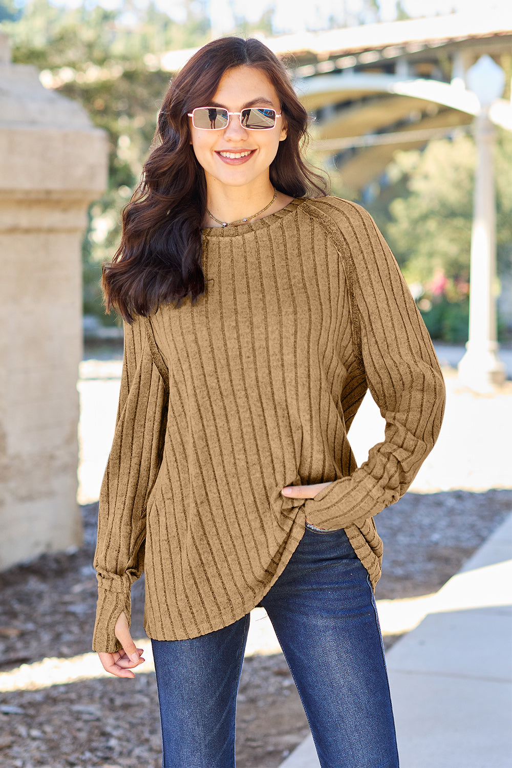 Basic Bae Full Size Ribbed Round Neck Long Sleeve Knit Top | Gulf Resellers