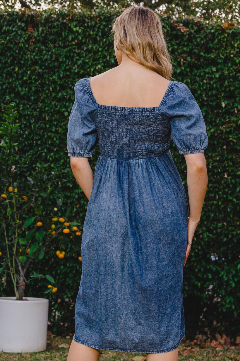 ODDI Full Size Washed Smocked Puff Sleeve Dress 5202 | Gulf Resellers