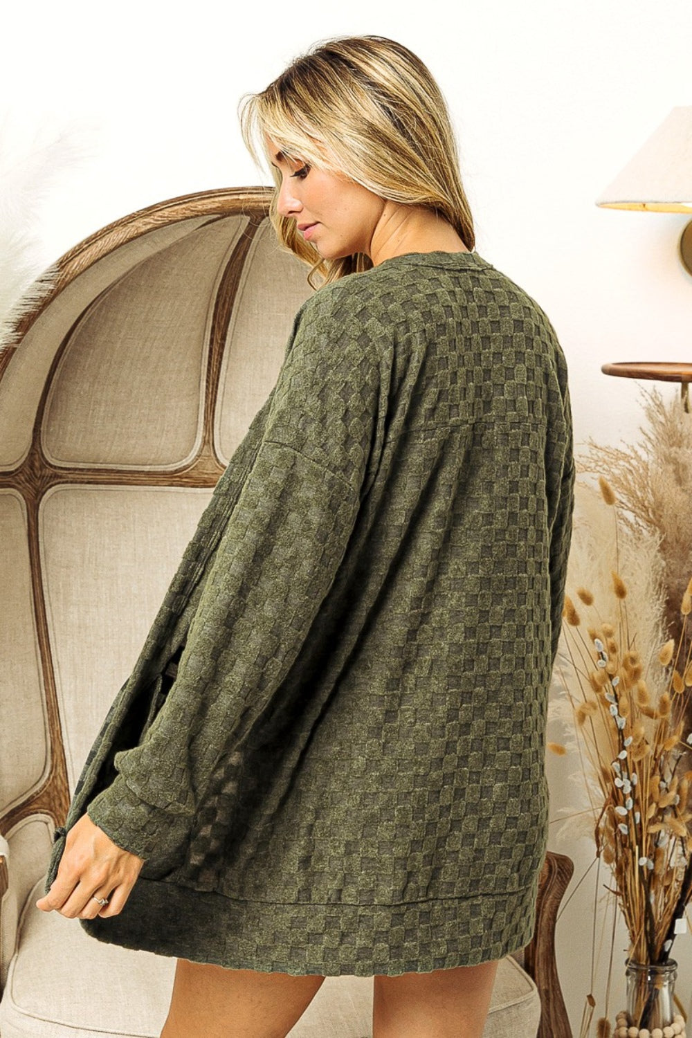 BiBi Checkered Long Sleeve Open Front Cardigan 13621 | Gulf Resellers