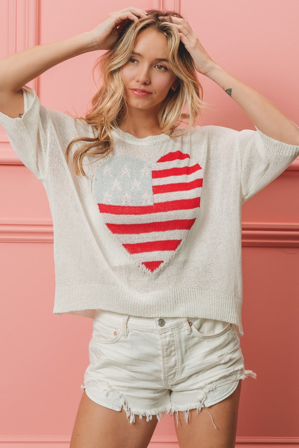BiBi Striped Heart Contrast Knit Top 8420 | Gulf Resellers