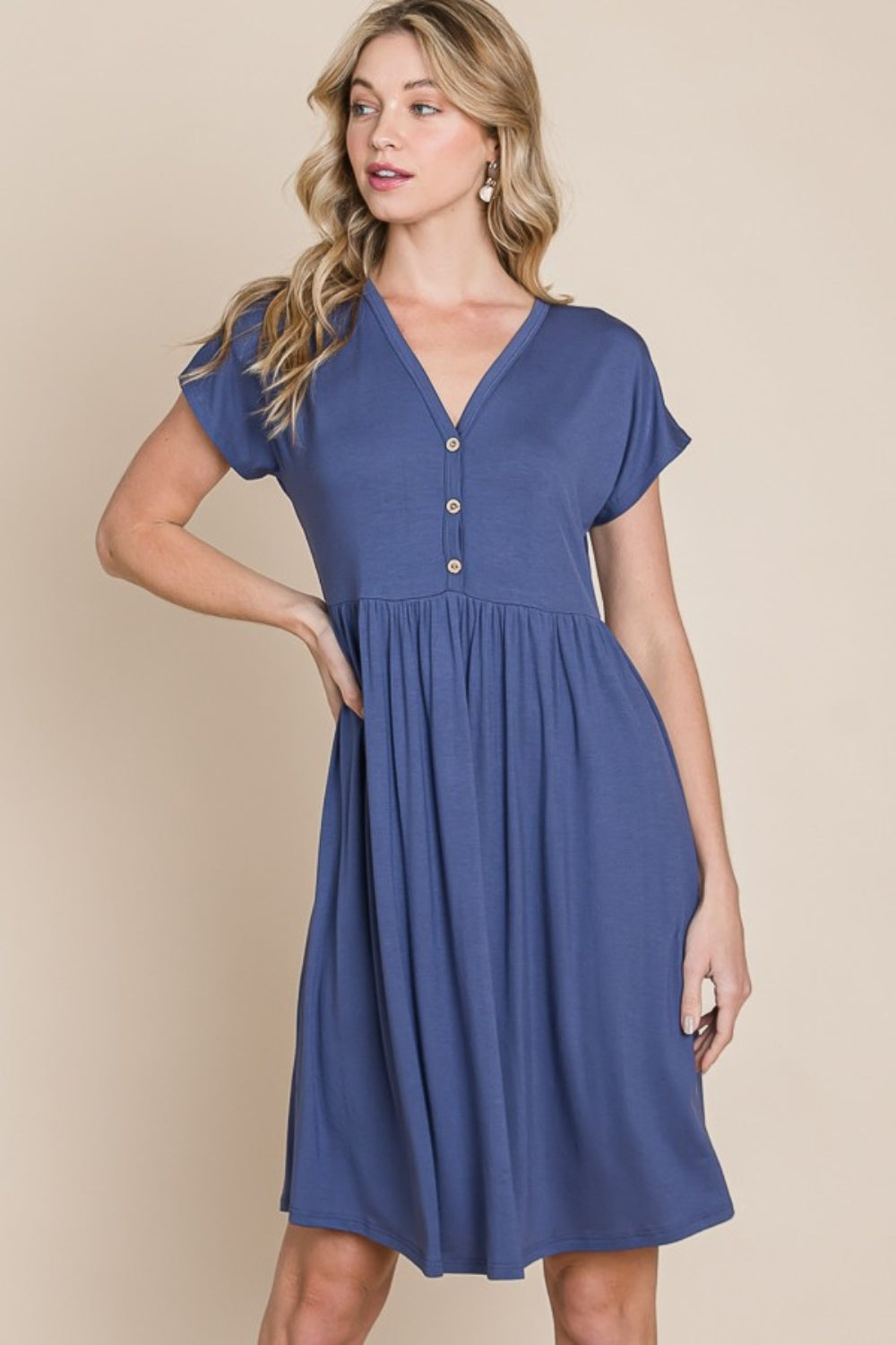 BOMBOM V-Neck Short Sleeve Dress 9326 | Gulf Resellers
