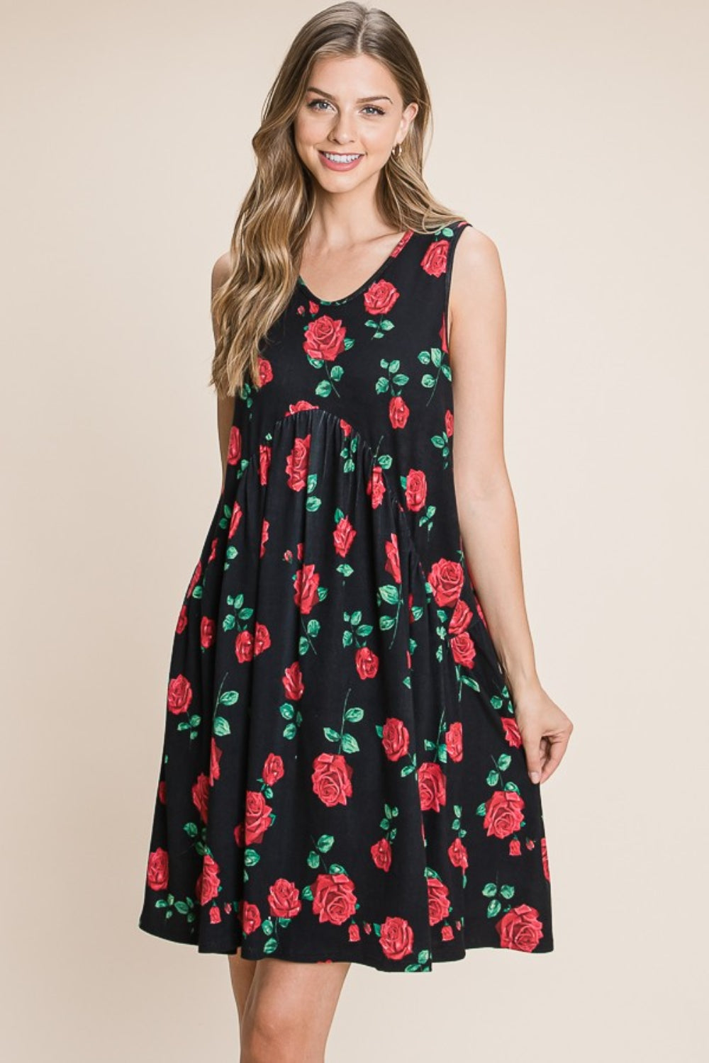 BOMBOM Floral Ruched Tank Dress 5128 | Gulf Resellers