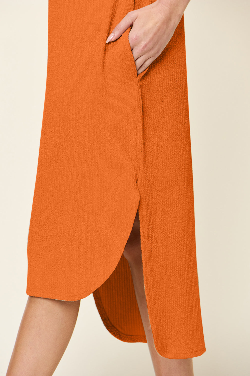 Double Take Full Size Round Neck Short Sleeve Slit Dress 5475 | Gulf Resellers