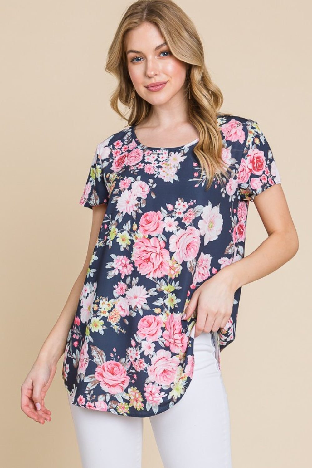 BOMBOM Floral Round Neck Short Sleeve T-Shirt 6852 | Gulf Resellers