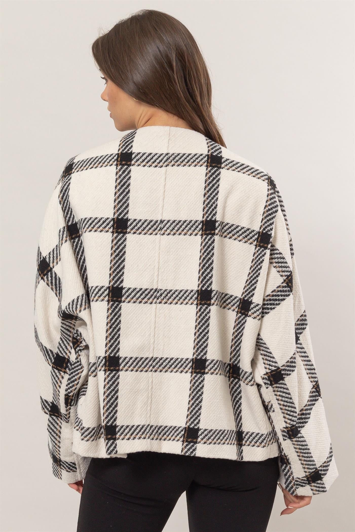 HYFVE Plaid Long Sleeve Jacket with Side Slit Pockets 12474 | Gulf Resellers