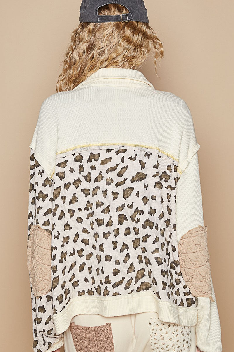POL Leopard Exposed Seam Button Up Quilted Jacket 13746 | Gulf Resellers