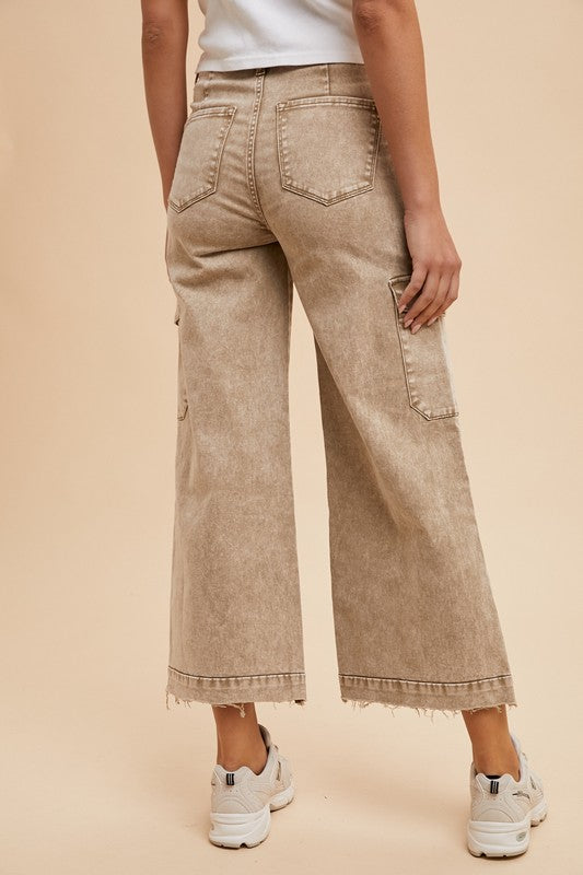 Annie Wear Raw Hem Wide Leg Jeans with Cargo Pockets 19922 | Gulf Resellers