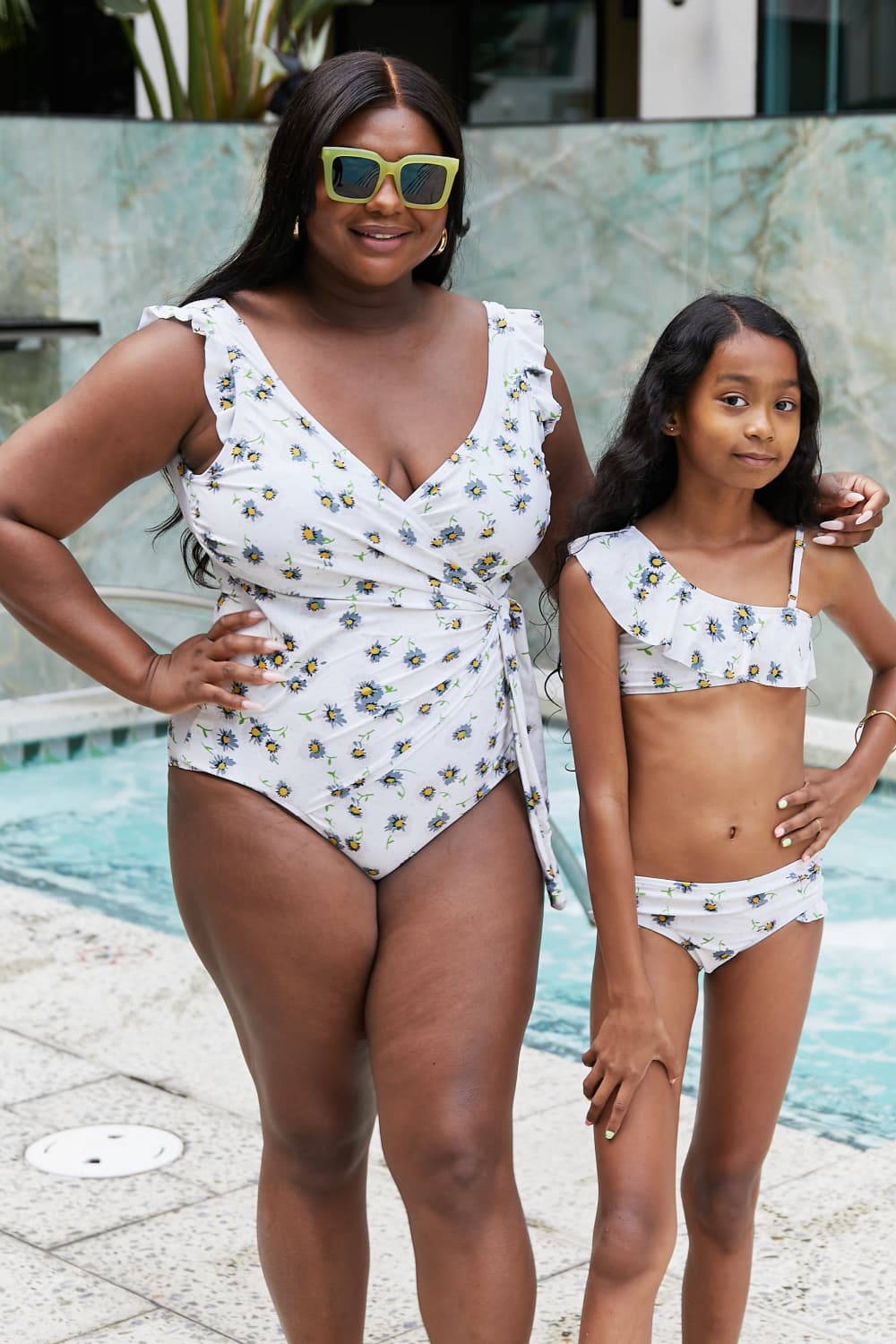 Marina West Swim Float On Ruffle Faux Wrap One-Piece in Daisy Cream | Gulf Resellers