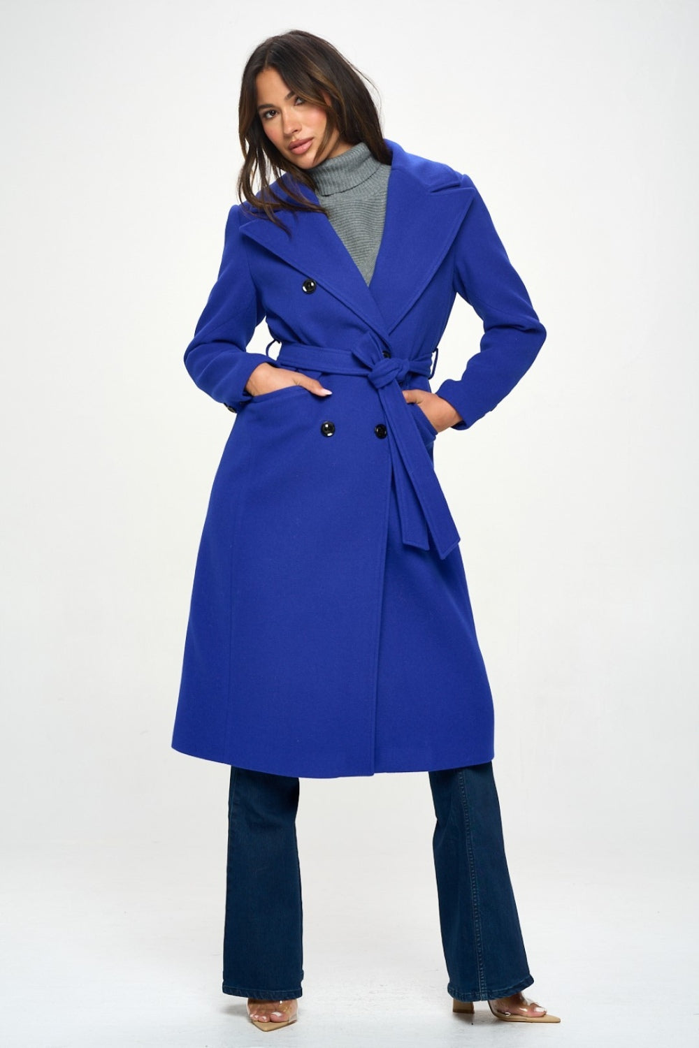 Coalition LA Double-Breasted Longline Coat with Belt 12744 | Gulf Resellers